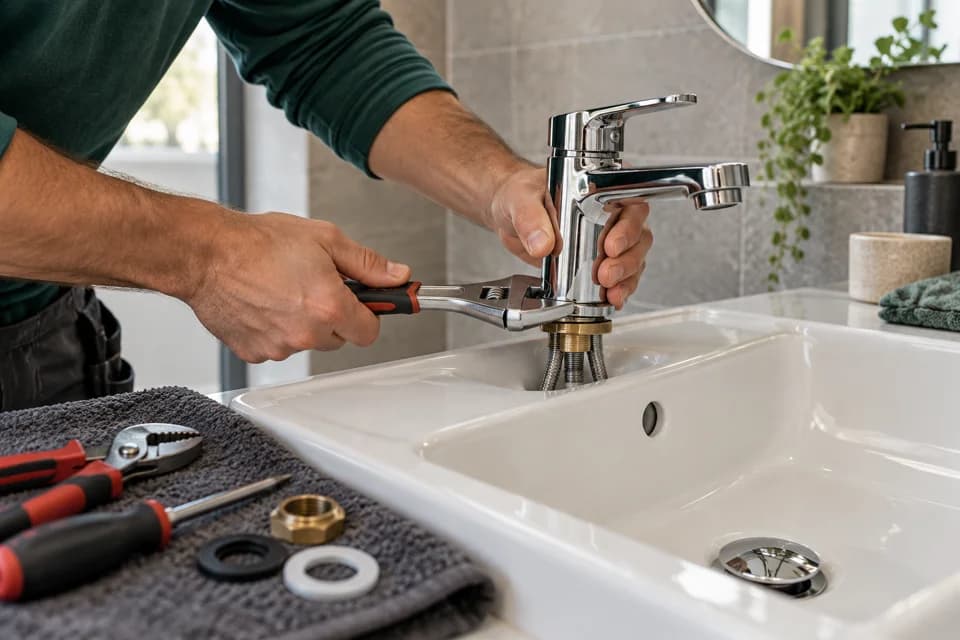 Installation d’un mitigeur avec des outils de plomberie